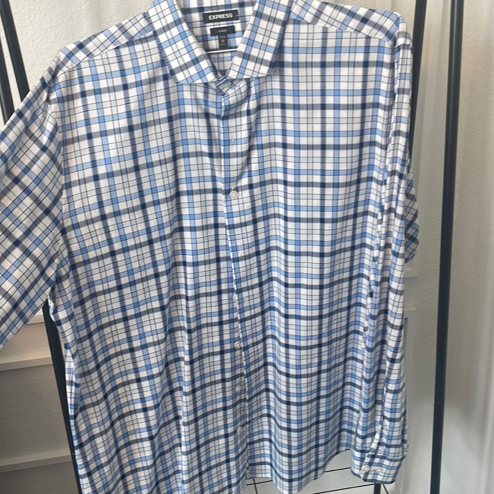 Blue and White Long Sleeve Button Up Shirt